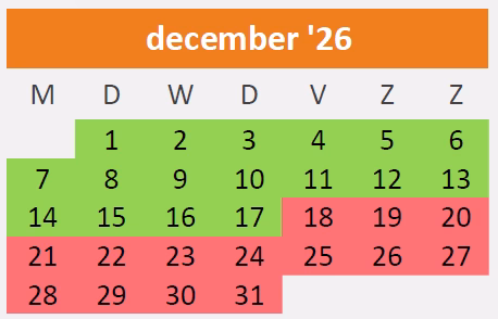 Kalender December 26